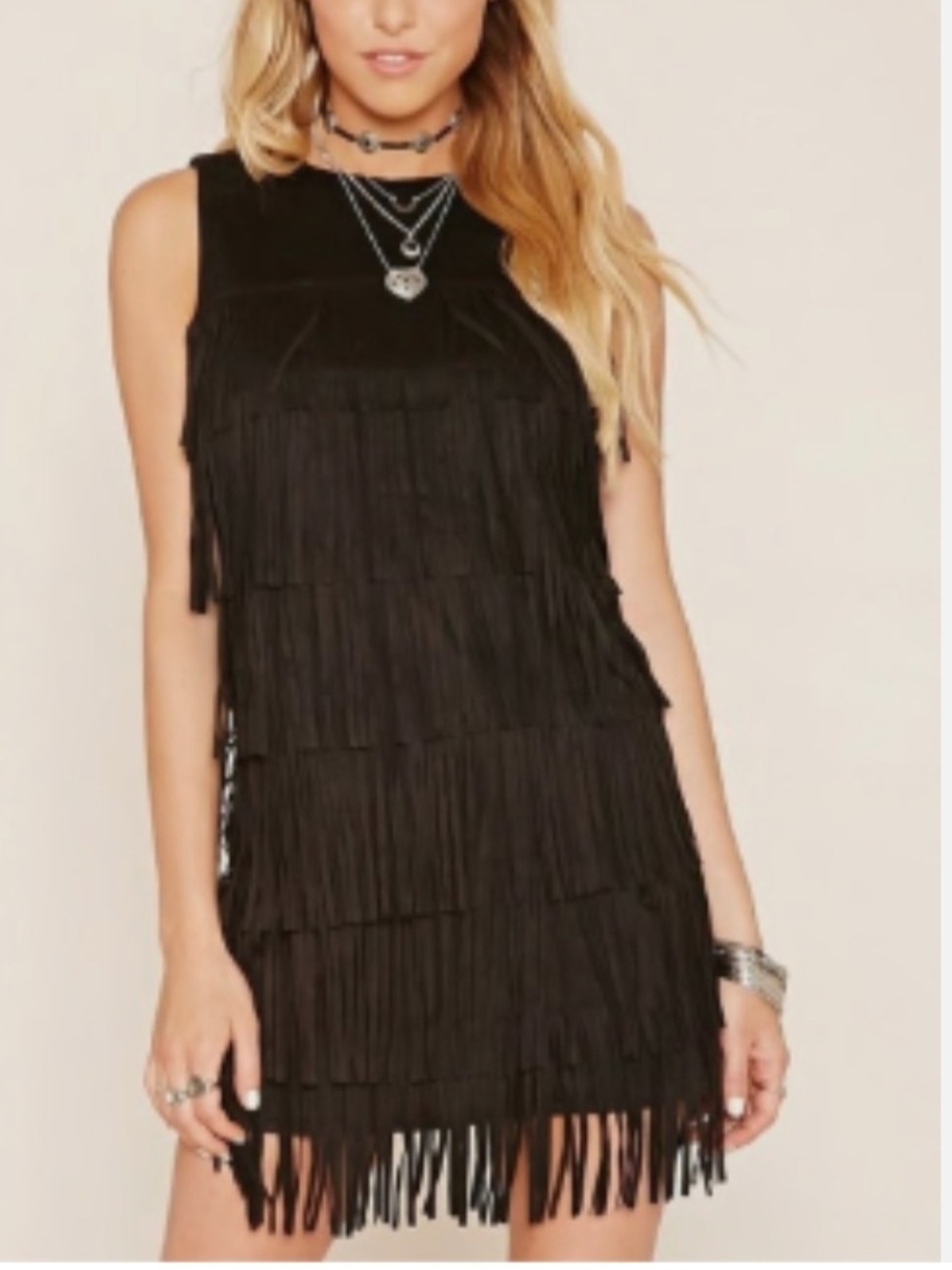 Forever 21 Sleeveless Fringe Microsuede Faux Suede Dress - Black - Women's Small
